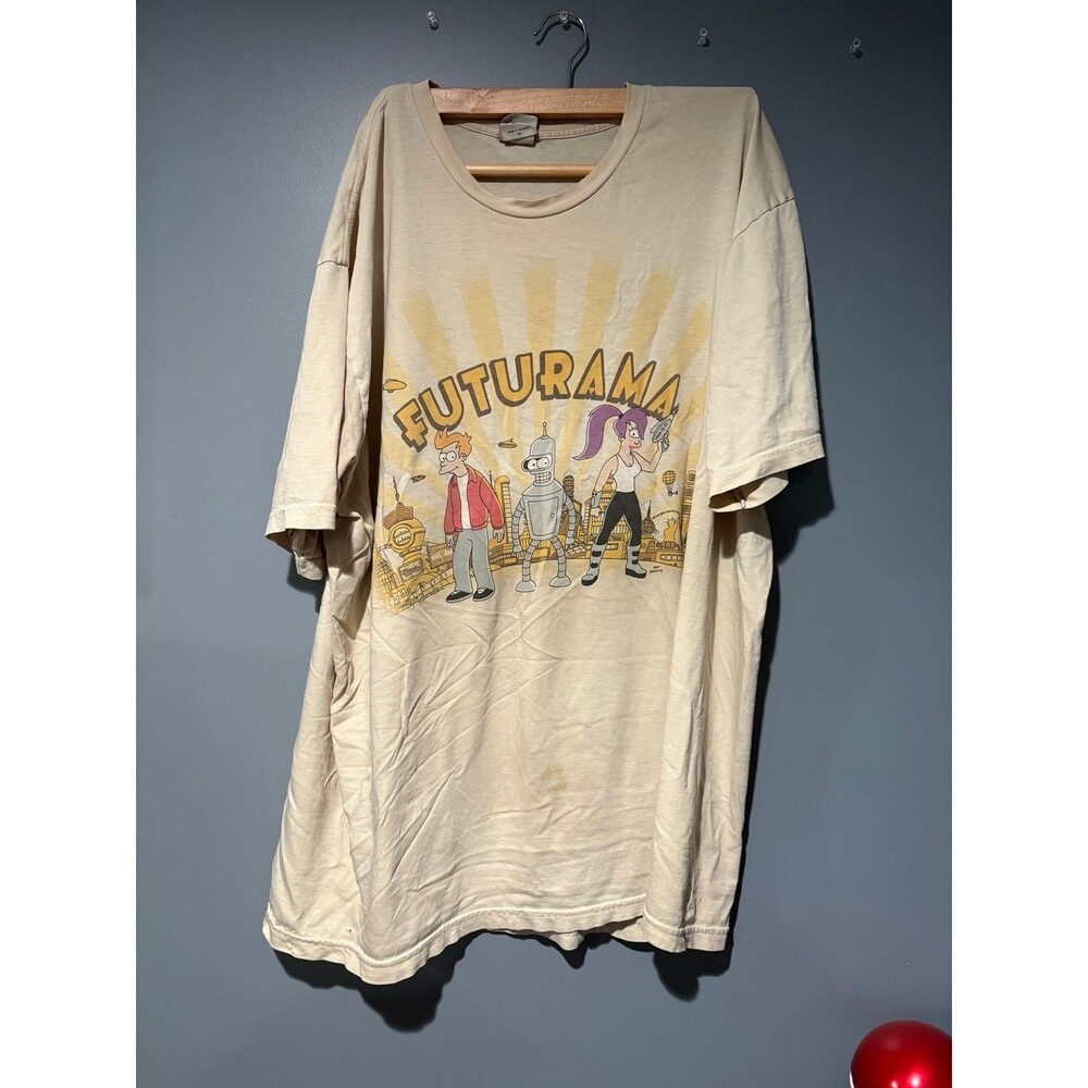 Futurama T Shirt Mens 3X Cream Fry Bender Leela Cartoon Graphic Tee